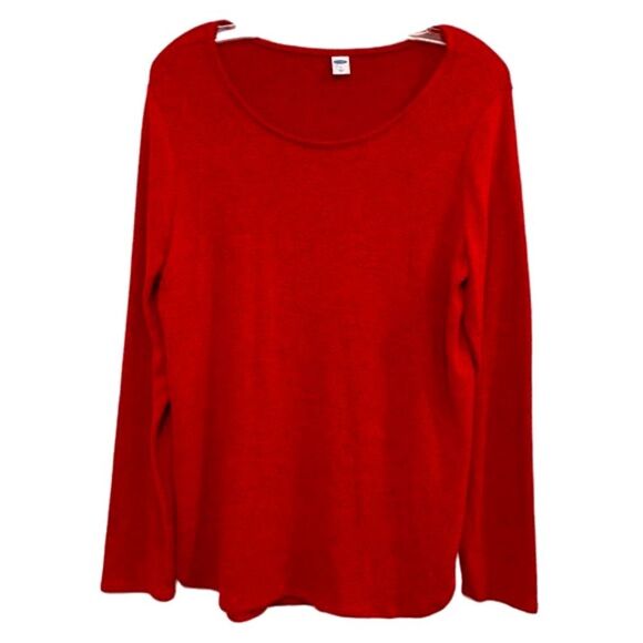 OLD NAVY SWEATER WOMEN’S LARGE RED SCOOP NECK KNIT POLYESTER SPANDEX. - Picture 1 of 11